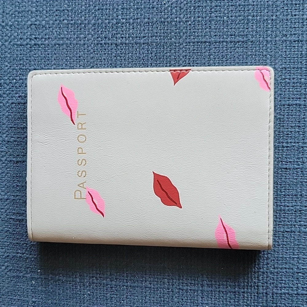 J.Crew Passport Holder Cream Color Pink and Red Lip Design